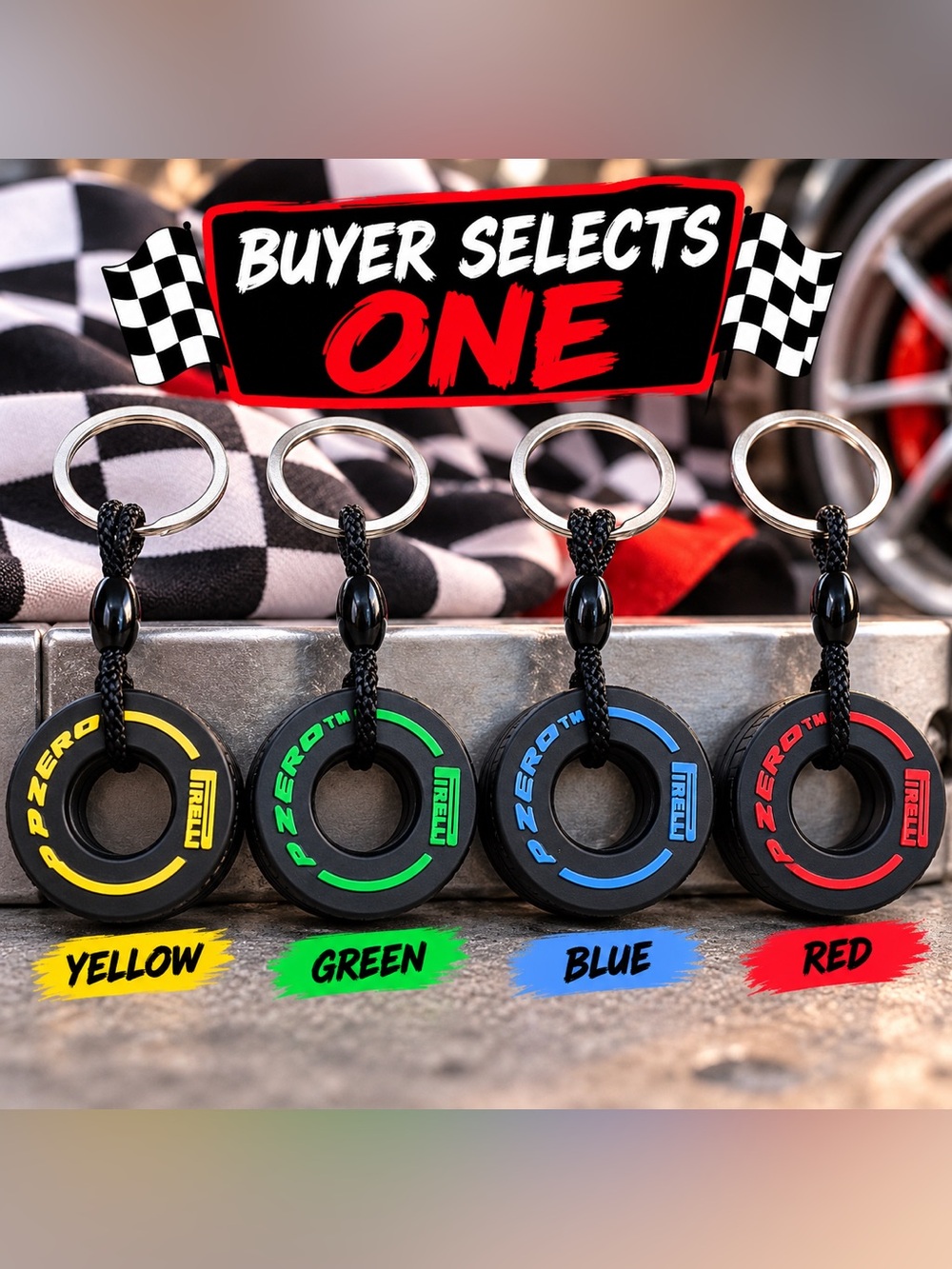 Tire Keychain - Chose Yellow, Green, Blue, or Red